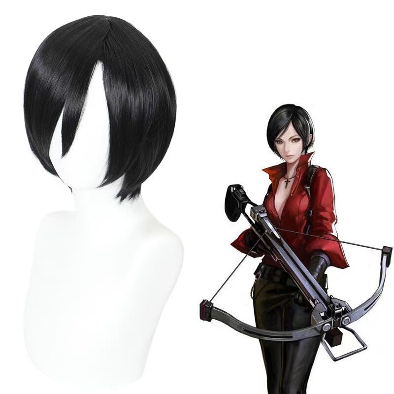 Silkly Biohazard Ada Wong Cosplay Wig with Realistic Scalp Top, Black Face-Slimming Short Hair Wig