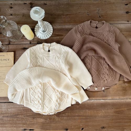 ins infant and children's clothing Korean version of autumn baby girl retro twist woolen dress knitted romper jumpsuit