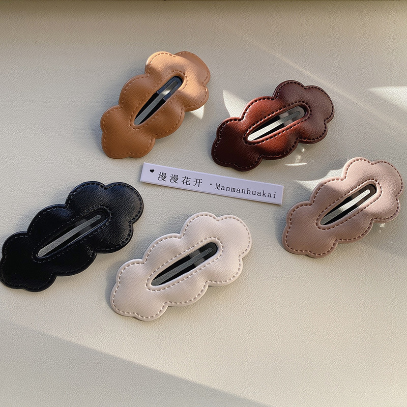 2022 Autumn and Winter New PU Leather Cloud BB Clip Simple Fashion Bangs Clip Internet Celebrity Broken Hair Side Clip Hairpin for Women