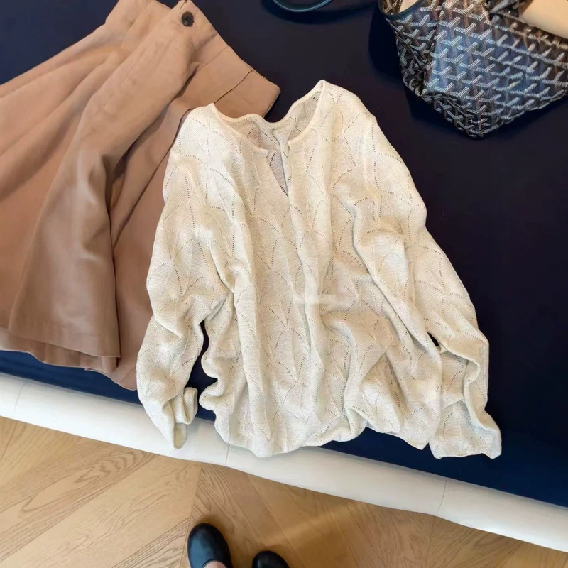 2026 Wool Linen Summer Hollow Knit Sweater for Women, Gentle, Slimming, Brightening, Loose, Casual, Slimming Air Conditioning Shirt 2026 Wool Linen Summer Hollow Knit Sweater for Women, Gentle, Slimming, Brightening, Loose, Casual, Slimming Air Conditioning Shirt