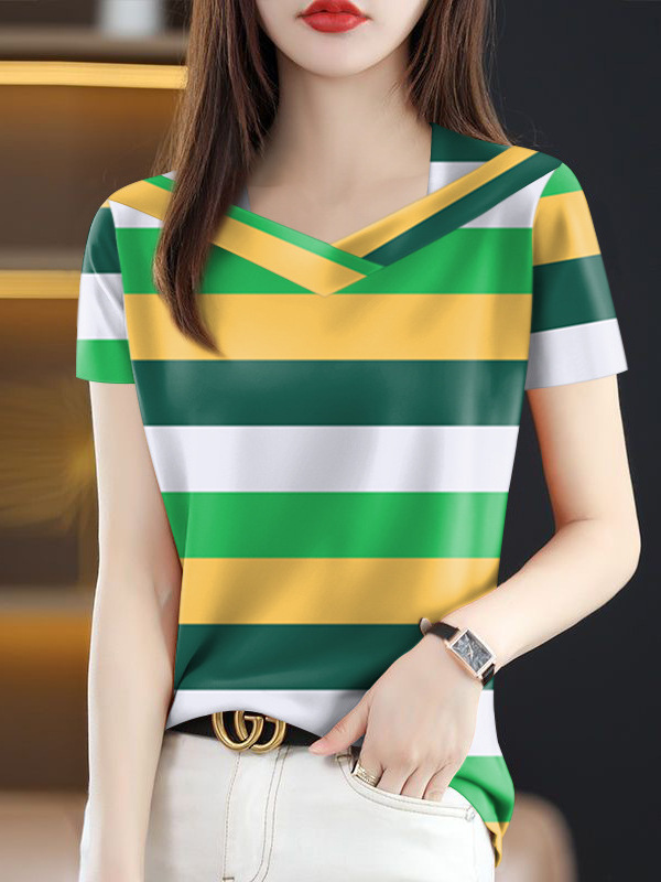 卸売 2025 新しい夏の人気の女性の T シャツ痩身お腹カバー V ネックファッション半袖ドロップシッピング|undefined