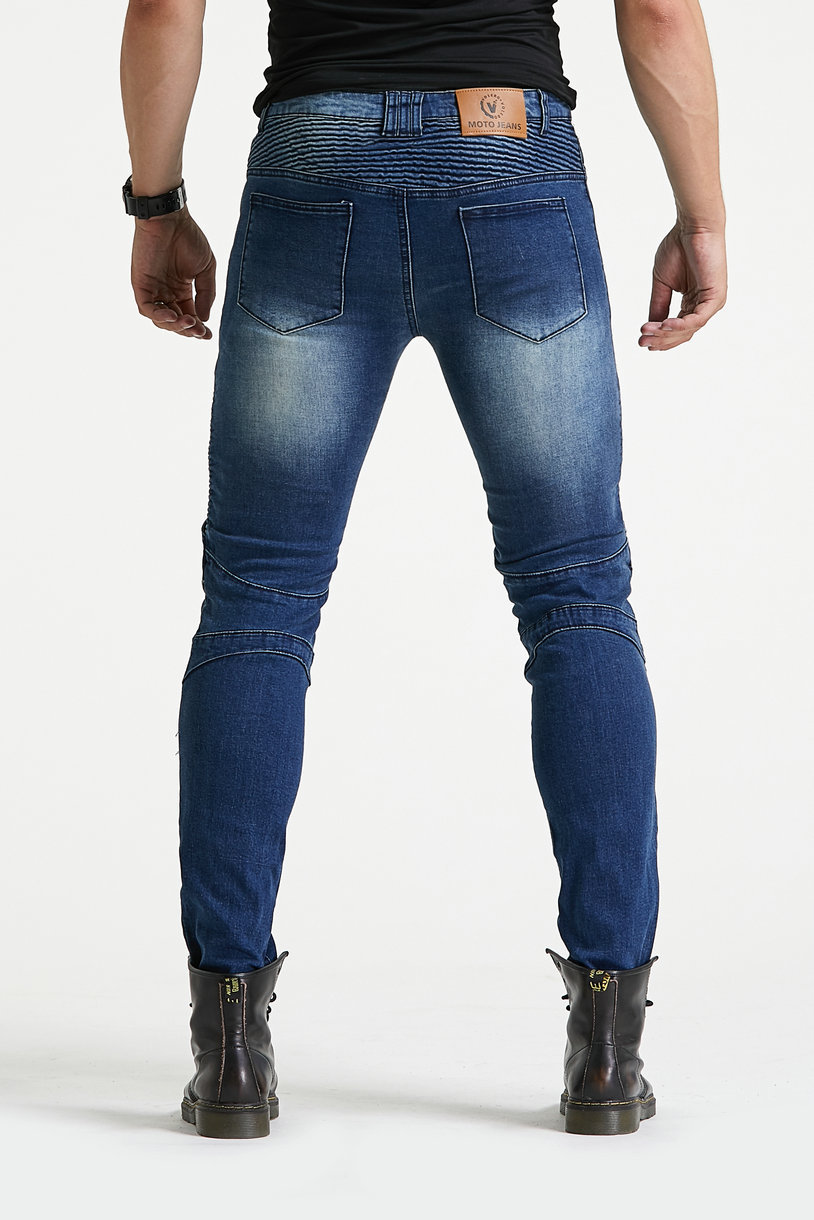 VOLERO pantalones vaqueros de la motocicleta de los hombres pantalones anti-caída Caballero pantalones de montar delgados pantalones de carreras elásticos altos