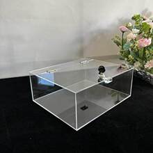 亚克力透明盒子带锁储物盒翻盖收纳箱手机保管箱存放柜防尘展示盒