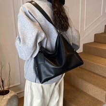 单肩斜挎复古风包包女新款跨境真皮女包大容量水晶植鞣牛皮托特-