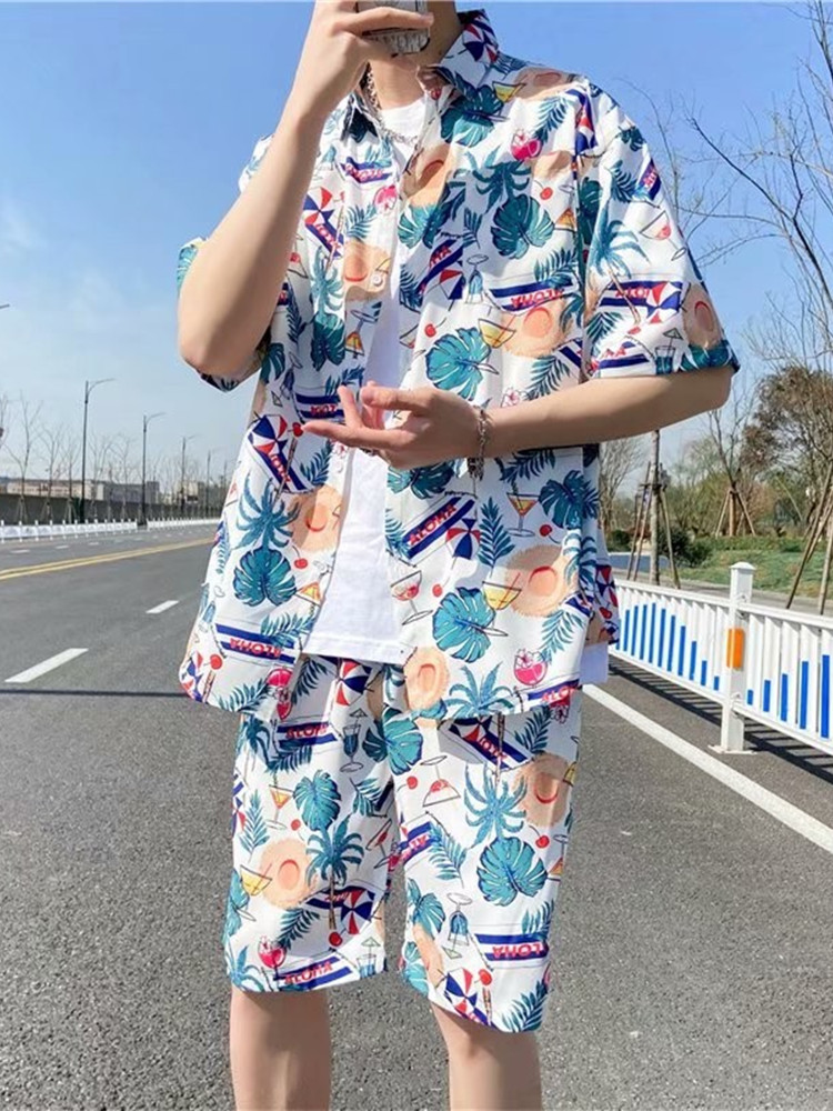 Summer Beach Suit Men's Sanya Seaside Vacation Two-piece Clothes Hawaiian Style Travel Wear Men's Couple