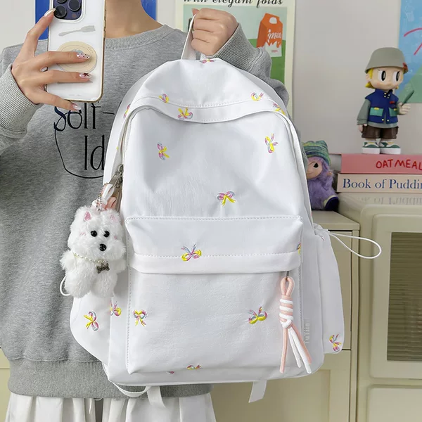 New Japanese-Style Ins High-Appearance-Value Fresh and Sweet Candy-Colored Bow Backpack for Middle and High School Students, Lightweight Double-Shoulder Backpack