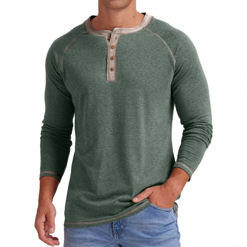 boy Zhongshan Cross-Border Clothing Autumn Winter Plus Size Long Sleeve T-Shirt European And American Men's Henley Shirt_voghion.com