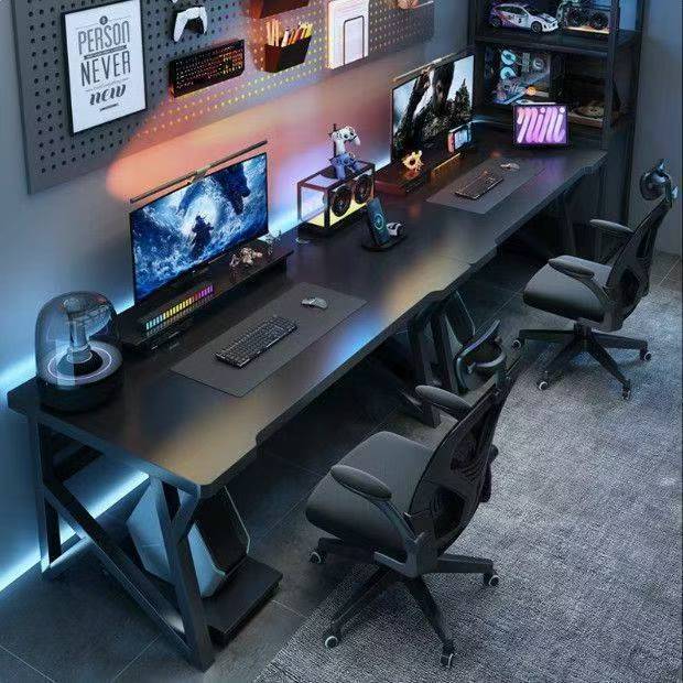 Computer Desk, Desktop Double Desk, Bedroom Simple Office Desk, Internet Cafe Gaming Table and Chair Set, Carbon Fiber Gaming Table