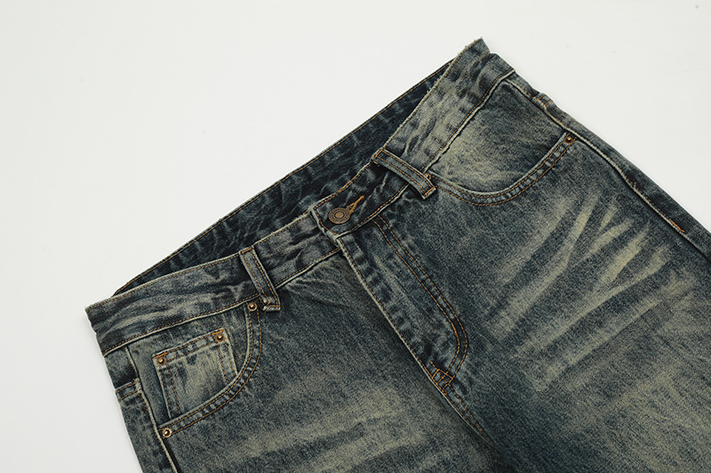 Unisex American Retro Cleanfit Washed Flared Ripped Jeans Straight Leg Slim Fit Street Style Wide Leg Pants_mkmklike.com