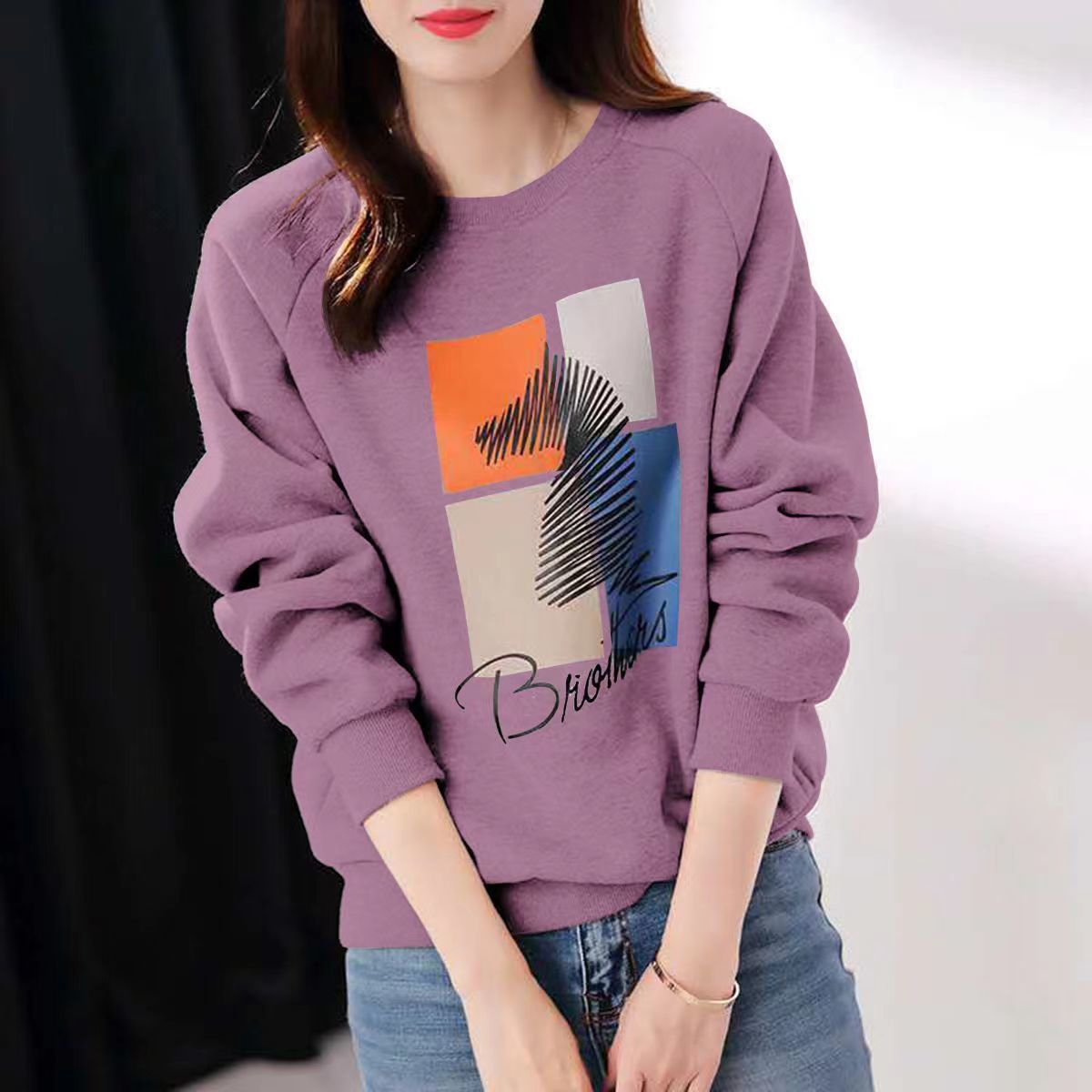 Wholesale Spring and Autumn New Style Women's Sweatshirt, Loose Korean Style, Versatile Trendy Slim-Fit Pullover Long-Sleeve Thin Jacket, Ins Top