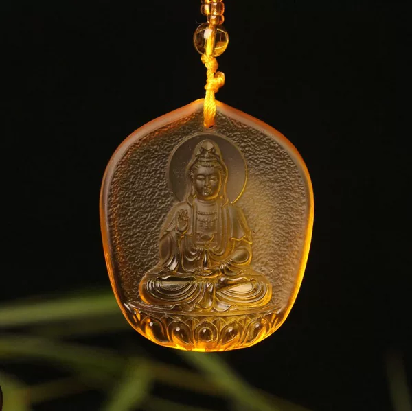 Ancient glazed Buddha pendant pharmacist Buddha pendant Guanyin necklace yellow Maitreya sweater chain jewelry gift