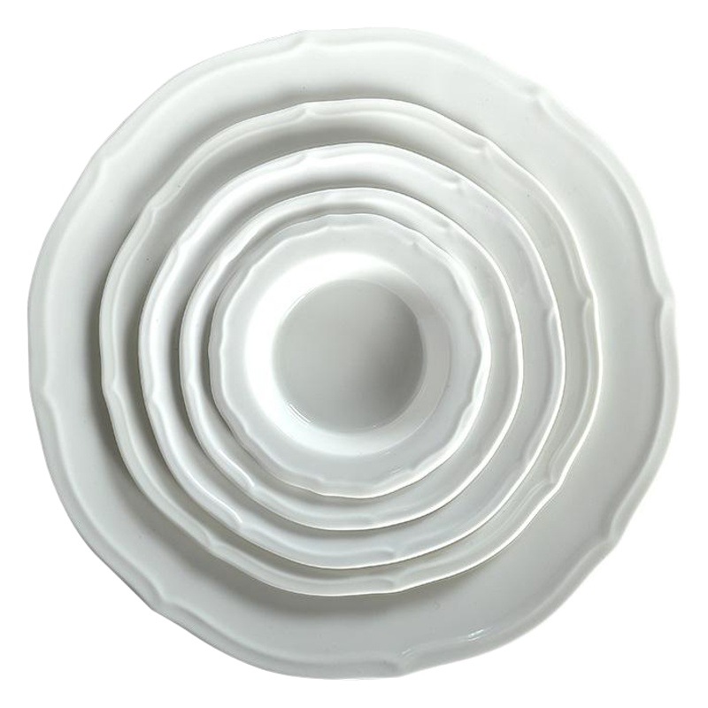 Pure White Steak Western Food Plate Hotel Household Ceramic Soup Plate Bowl Western Restaurant Creative Embossed Pattern Food Plate Tanghua