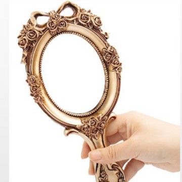 Estilo Europeo creativo retro Phoenix pluma clásica princesa belleza espejo con encaje maquillaje mango espejo belleza espejo