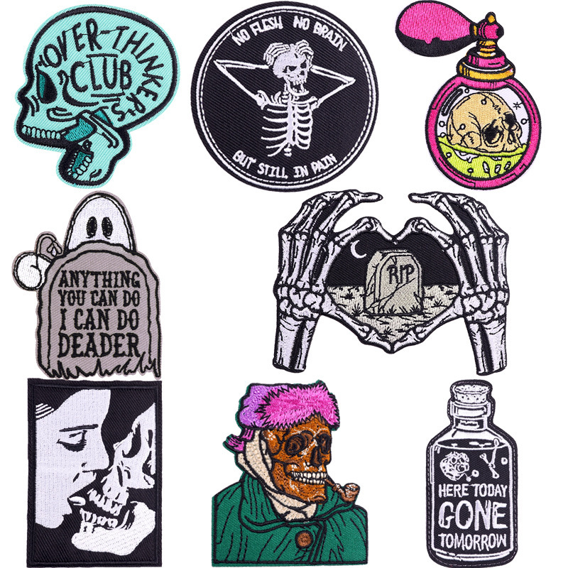 Cross-border hot selling skull embroidery cloth stickers DIY jacket motorcycle clothing decoration patch stickers Hot Melt Adhesive ironing woven cloth Cross-border hot selling skull embroidery cloth stickers DIY jacket motorcycle clothing decoration patch stickers Hot Melt Adhesive ironing woven cloth