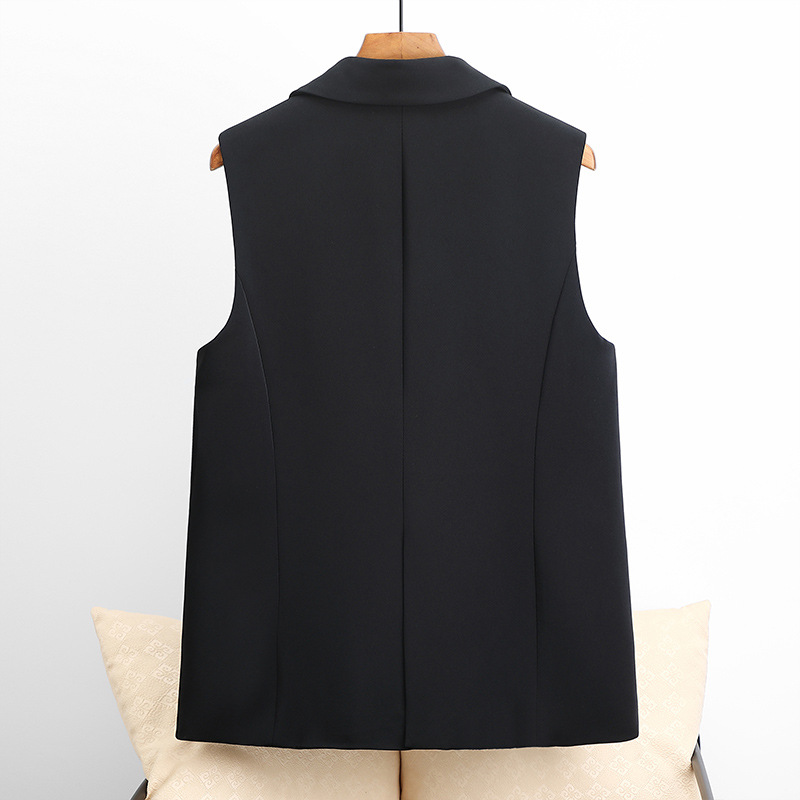 Primavera y otoño 2025 nuevo chaleco de traje de mujer de longitud media temperamento coreano cuello de traje chaleco de chaleco negro chaleco image 3