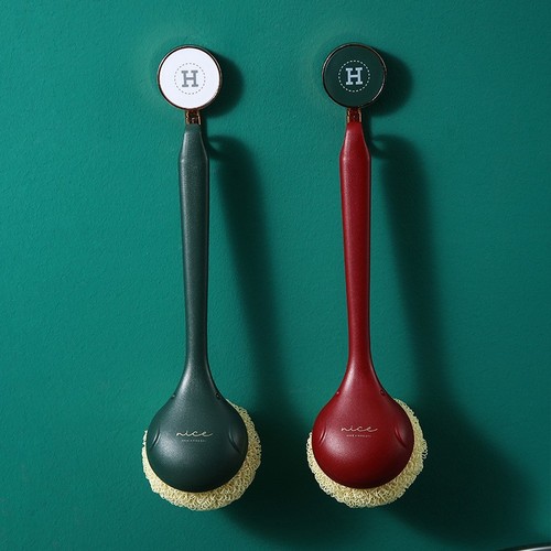 Long-handled pot brush, dishwashing brush, kitchen pot cleaning ball, non-shedding, oil-removing, household stove decontamination soft-bristled brush