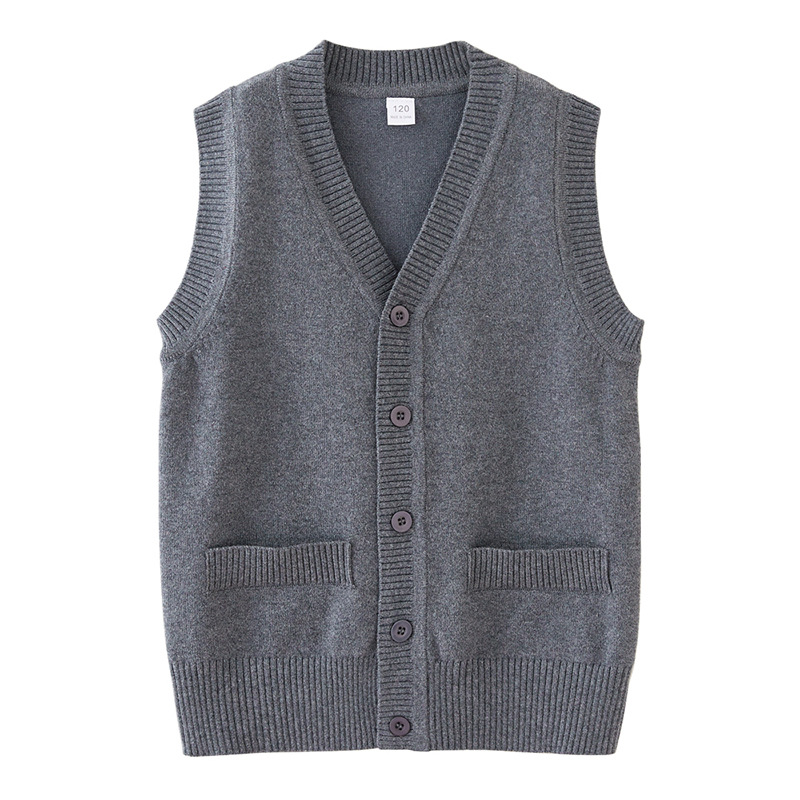Transfronterizo europeo y americano Bolsillo falso niños y niñas Chaleco de punto Chaqueta de punto medio y grande suéter de los niños chaleco uniforme escolar al por mayor