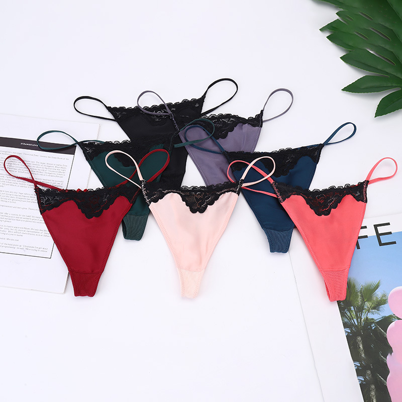 European and American New Style Thong T-Pants Silk Satin Comfortable Sexy Fashionable Bow Women's Underwear Wholesale in Stock