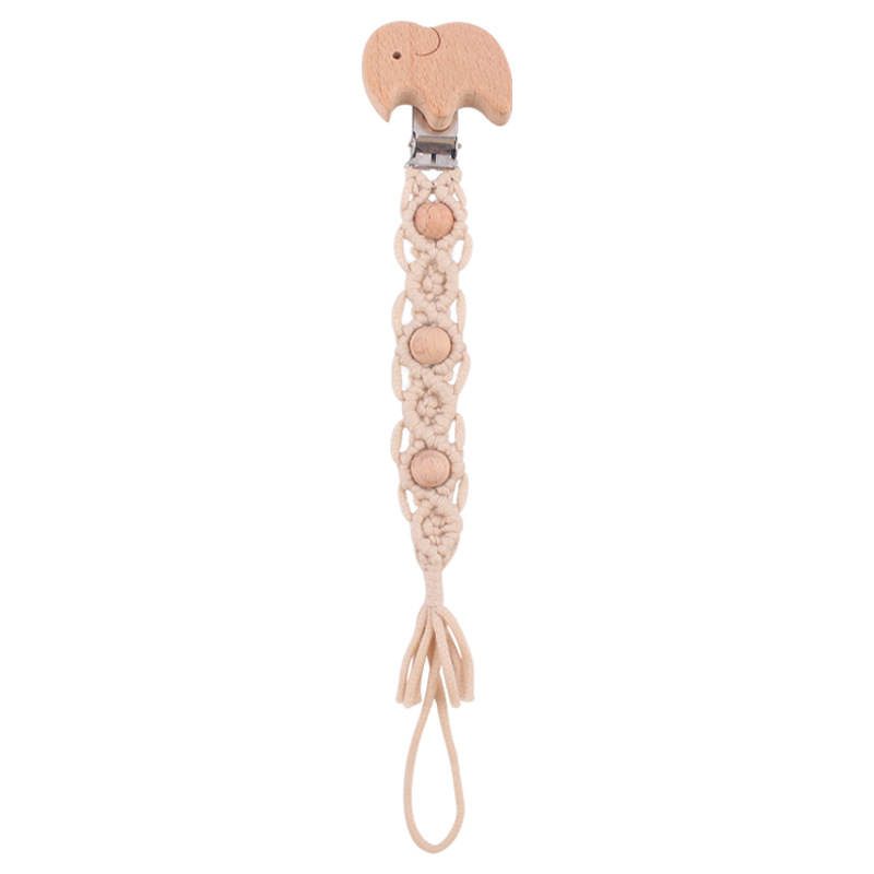 Bebé suministros de haya elefante chupete clip calmante DIY bebé creativo hecho a mano de algodón cuerda tejida chupete cadena