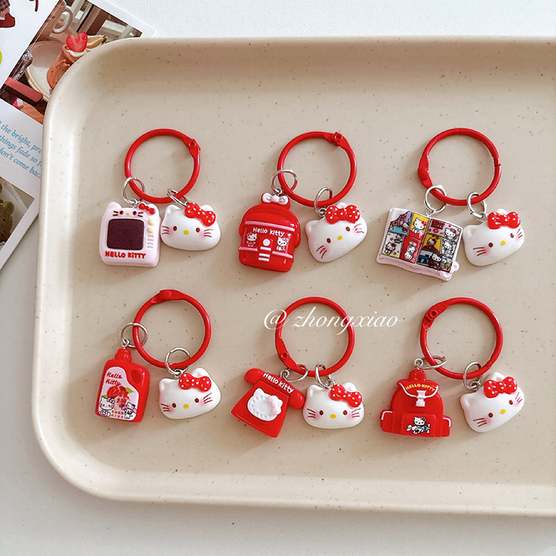 Cartoon Kt Cat Keychain Pendant Girly Heart Cute Cat Bag Pendant Student School Bag Accessories Best Friend Gift