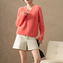 拉链开衫女纯色100山羊绒衫女元宝针螺纹针织秋季新款毛衣女