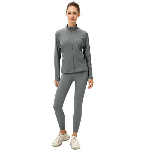 Autumn and winter velvet yoga jacket women's slim-fitting striped pit strip warm zipper sportswear running fitness clothing 22619