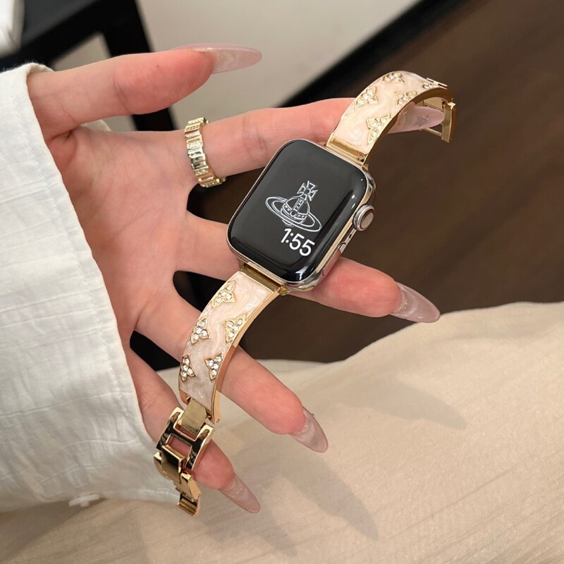 for apple watch9 apple watch s10 gold-plated diamond bracelet iwatchSE876 metal strap