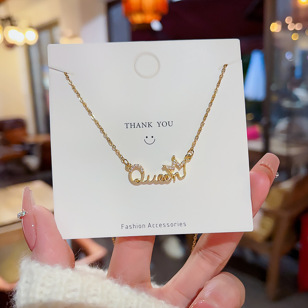11g Weight Copper Pendant Material Wholesale Jewelry Luxurious Letter Crown Titanium Steel Zircon Inlay Necklace