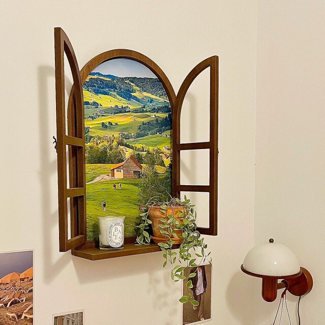 Wall Fake Window Set Props Blackboard Wall Shelf Window Frame Store Message Board Garden Decorations Others