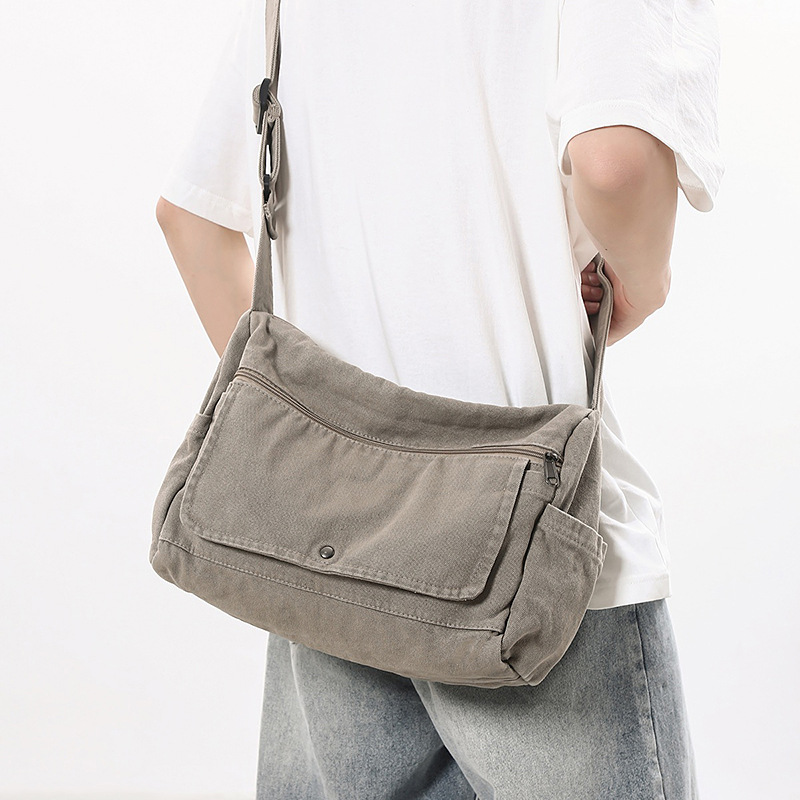 Retro Messenger Bag Washed Canvas Bag For Women 2025 New Arrival Academy Style Shoulder Bag For College Students Crossbody Bag For Men