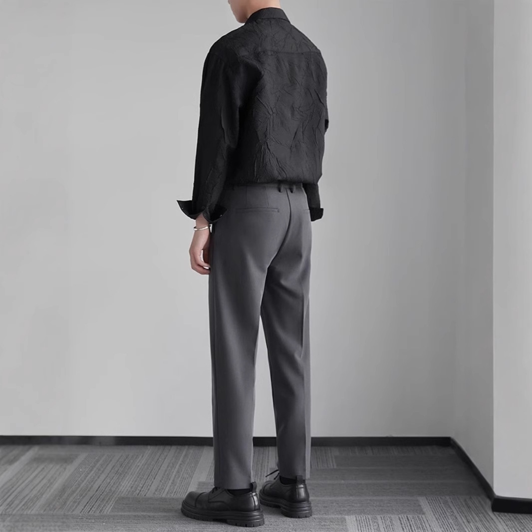 Abbigliamento uomo Camicia jacquard da uomo di ispirazione francese | Vestibilità comoda e oversize | Blusa minimalista di lusso aperta sul davanti per look casual ed eleganti_voghion.com
