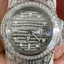 流行传统欧美嘻哈镶嵌钻石锆石莫桑钻梯方高亮夜光防水手表腕表