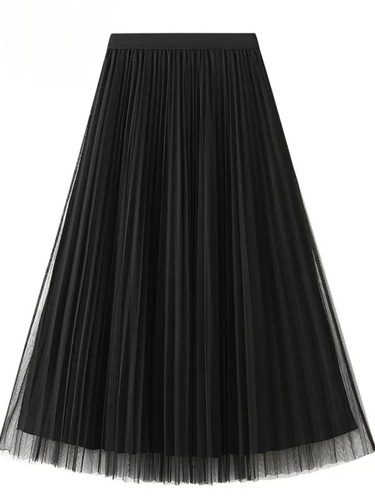 Sheer Mesh Half-Skirt, Summer 2025, Small Figure, Thin Pleated, Ethereal and Slimming, Medium Length