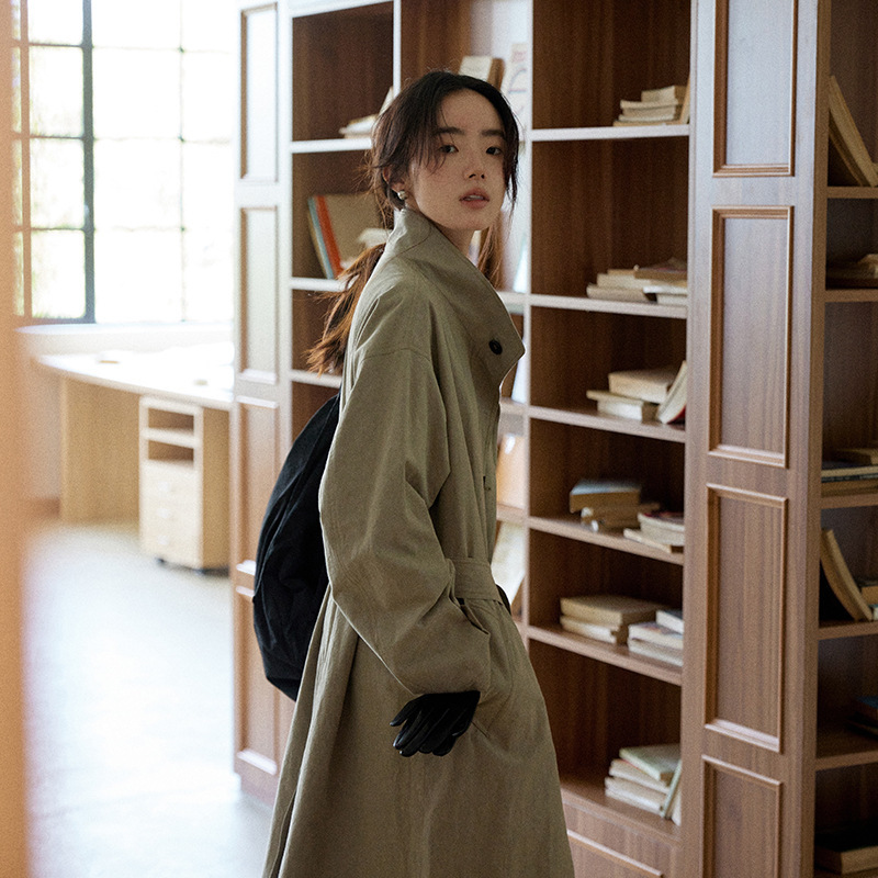 Xinjiang Long-Staple Cotton Salt-Shrunk Linen Mid-Length French Windbreaker Jacket Loose Casual Petite Elegant Jacket