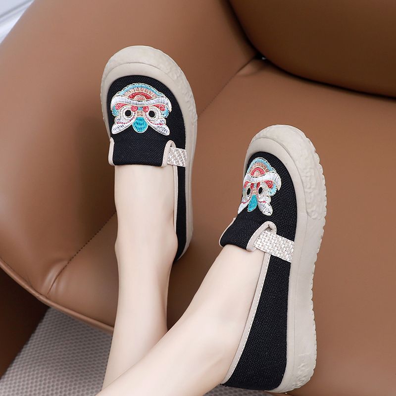 新款老北布鞋女田园风亚麻帆布鞋一脚蹬轻便休闲平底渔夫鞋