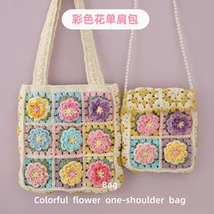 レトロ牡丹の花ハンドバッグ完成手織りバッグカラフルな花ショルダーバッグパールチェーンバッグガールフレンド用