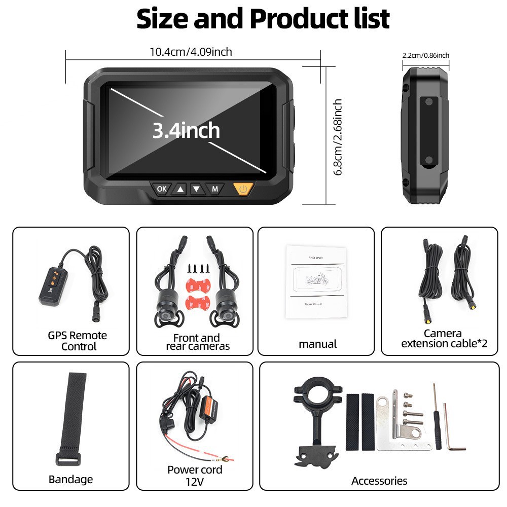 Cross-border motorcycle recorder, high-definition waterproof motorcycle recorder, WiFi connectivity, dual front and rear recording of driving trajectory