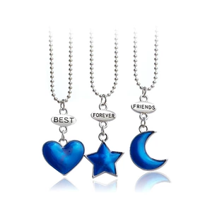 Friendship Love Necklace with Heart, Star, Moon Pendant and Engraving for Women