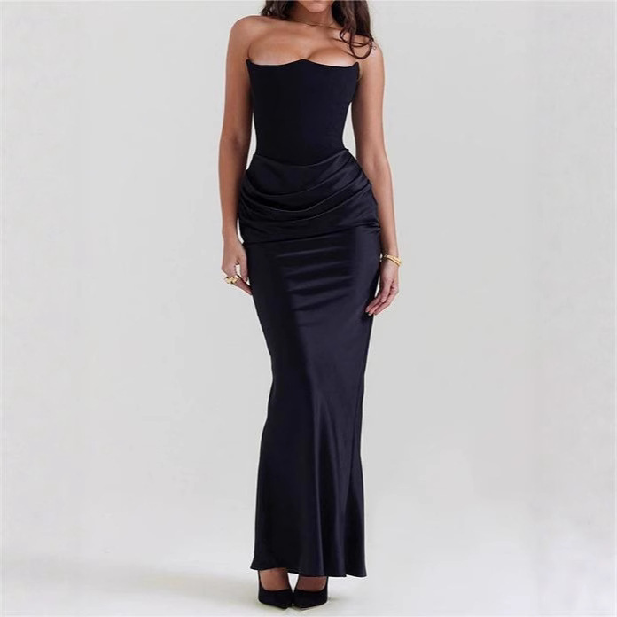 2025 European and American Style Autumn and Winter New Cross-Border Women's Fashion Tube Top Sexy Backless Slim Evening Dress Dress for Women