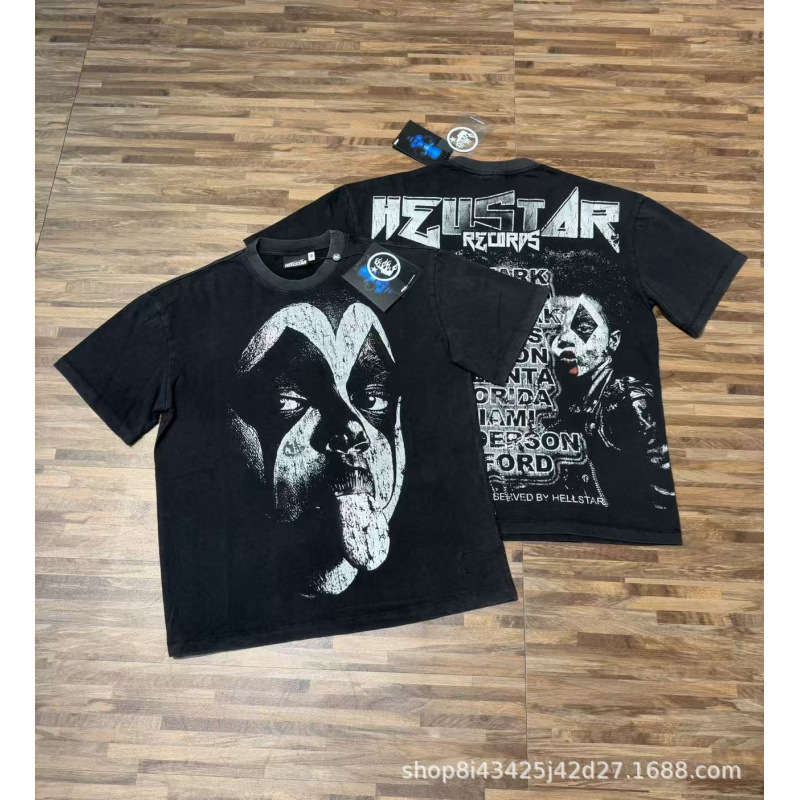 Hellstar Records T-shirt Vintage Face Print Black