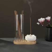 二合一实木8字香炉玻璃线香筒葫芦香插象牙果莲花香座橡胶木香盘