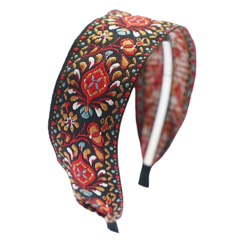 Tejido de bordado étnico bohemio diadema de ala ancha femenina Red temperamento rojo pelo presionando Corea del Sur diadema al por mayor