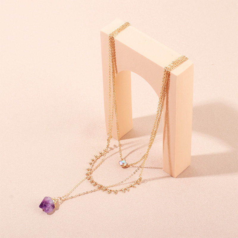 Necklace Classification Sweet Geometric Artificial Crystal Copper Necklace Layered Plating Copper Necklaces