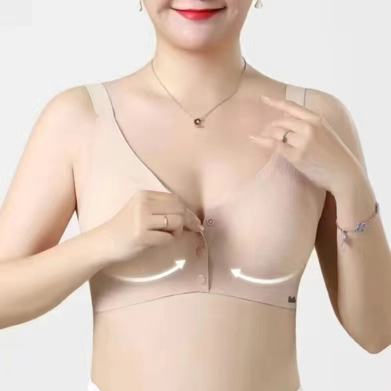 Front-Opening Three-In-One Bra for Middle-Aged and Elderly Women, Nursing Bra, Plus Size, No Underwire, No Side Support, Side Breast Collection Bra with Breast Pads
