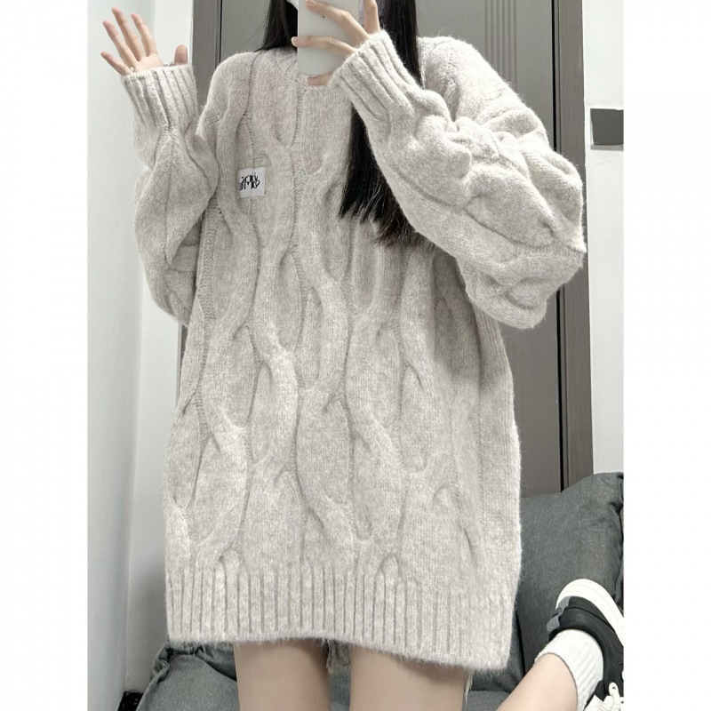 秋と冬の新しい韓国風カラフルな麻の花プルオーバーセーター女性のためのトレンディなルーズで多用途なカップルトップ冬|undefined
