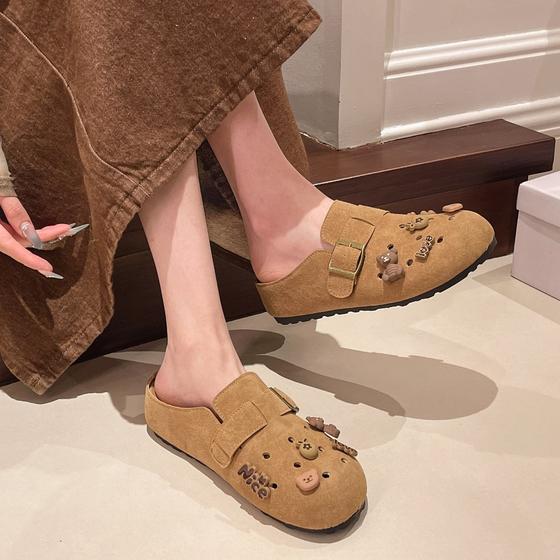 Fashionable Lovable Mori Women's Lazy Style Half Slippers New Style Baotou Slippers Women's Outwear 2025 Vintage Birkennedy Yellow Shoes