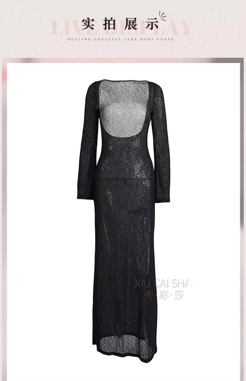 Plus Size See-Through Lace Babydoll Nightgown with Suspenders, Black Long Dress Style — detail image 17
