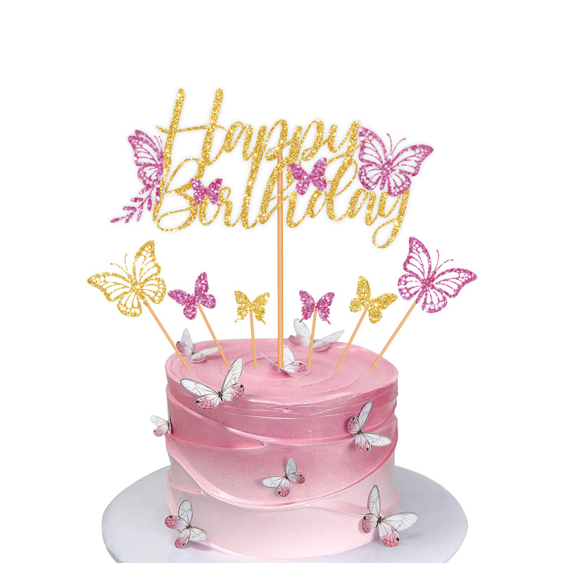 Birthday Shiny Letter Butterfly Paper Birthday Cake Decorating Supplies display picture 12