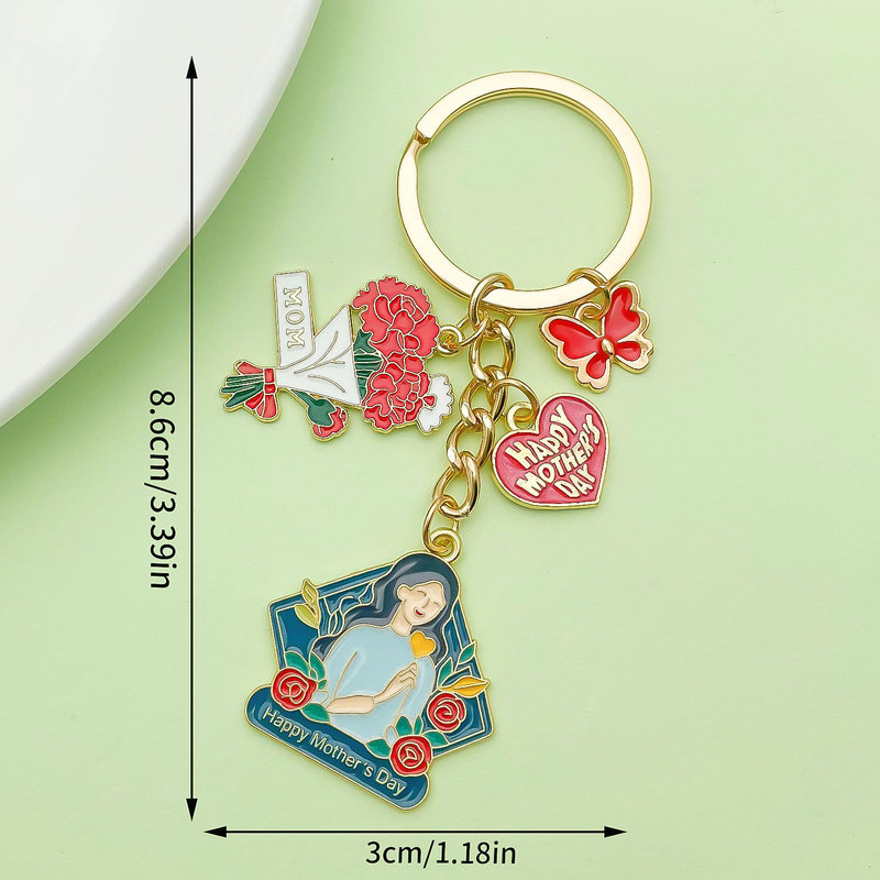 跨境母亲节mama康乃馨花束挂件吊坠钥匙卡通清新包包挂饰品钥匙圈|undefined