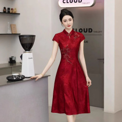xxnz6606 誕生日母の結婚式の宴会ドレス 2025 新しい若い母親の新しい中国風のワインレッドのドレス